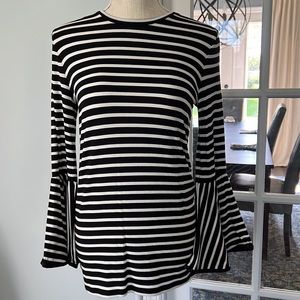 STELLA&DOT Maette black/white striped blouse with bell sleeves size XS